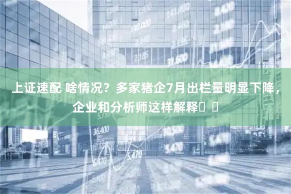 上证速配 啥情况？多家猪企7月出栏量明显下降，企业和分析师这样解释⋯⋯
